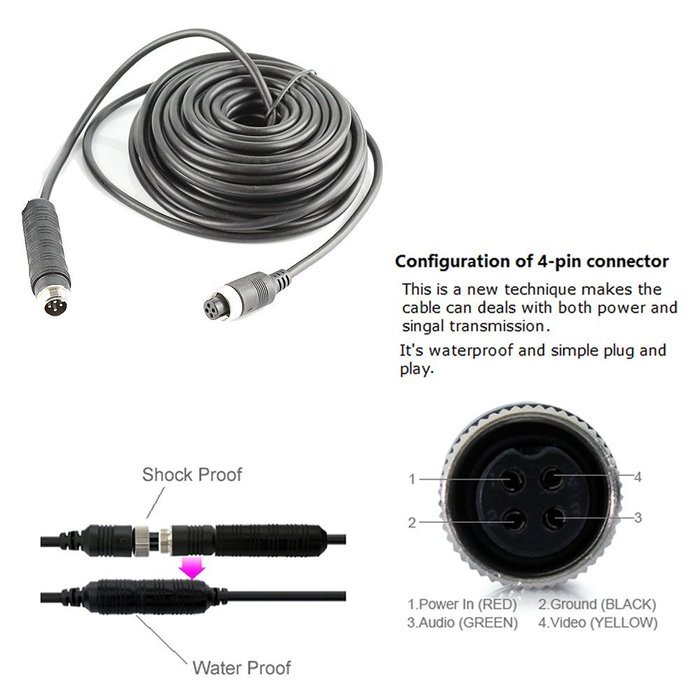 HitCar RCA DC Power Audio Video AV Extension Cable for CCTV Security, Car Tuck Bus Trailer Reverse Parking Camera... N5