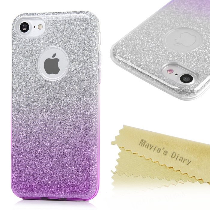 iPhone 7 Case (4.7 inch) - 3 in 1 High Protection Shockproof Soft TPU Rubber Outer Case + Shiny Sparkling PVC... N43
