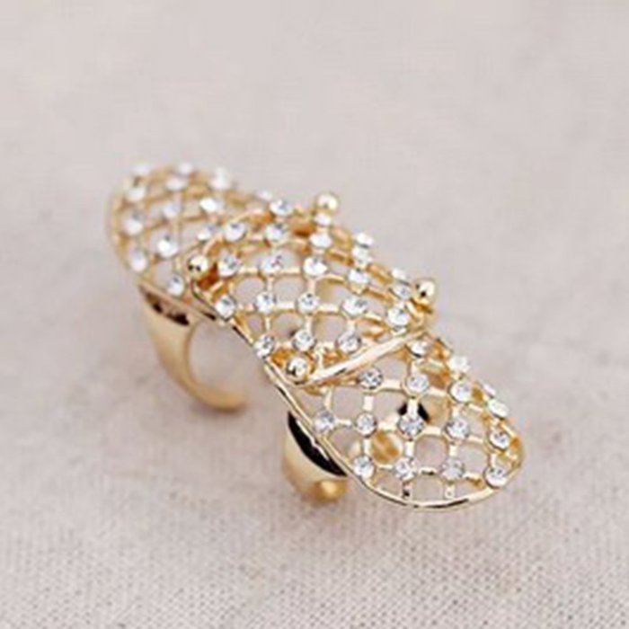 Spritech(TM) 2Pcs Fashion Personality Adjustable Size Hollow Punk Rings Bling Luxury Rhinestone Plain Above Knuckle... N2