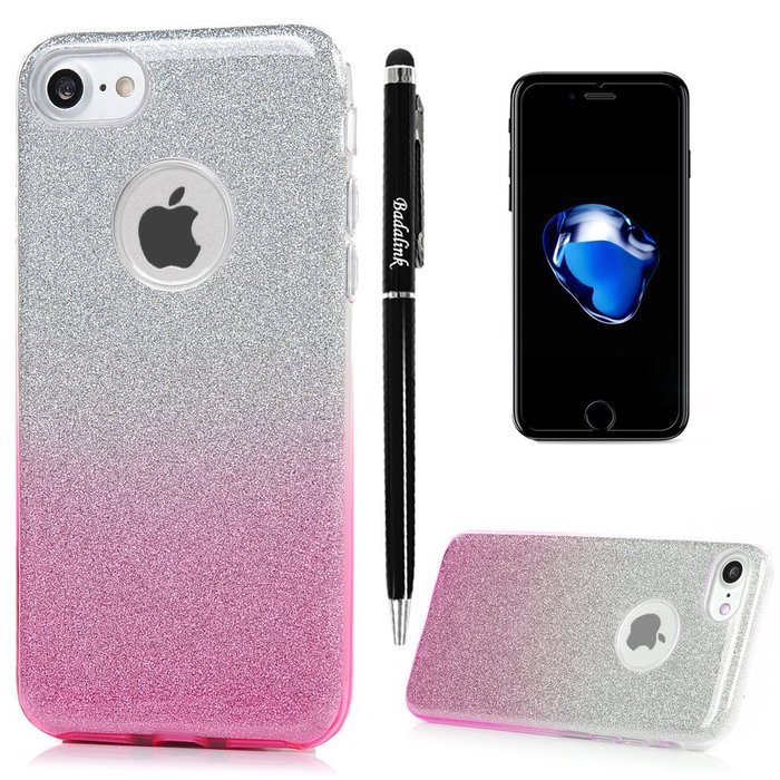 iPhone 7 Case (4.7 inch) - 3 in 1 High Protection Shockproof Soft TPU Rubber Outer Case + Shiny Sparkling PVC... N47