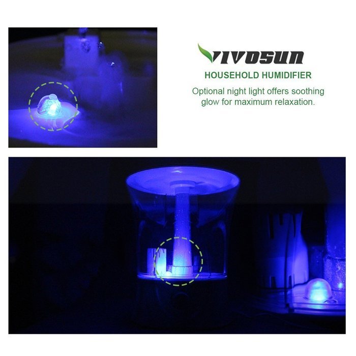 VIVOSUN 2 Gallon Capacity Ultrasonic Cool Mist Humidifier w/ LED Light N2