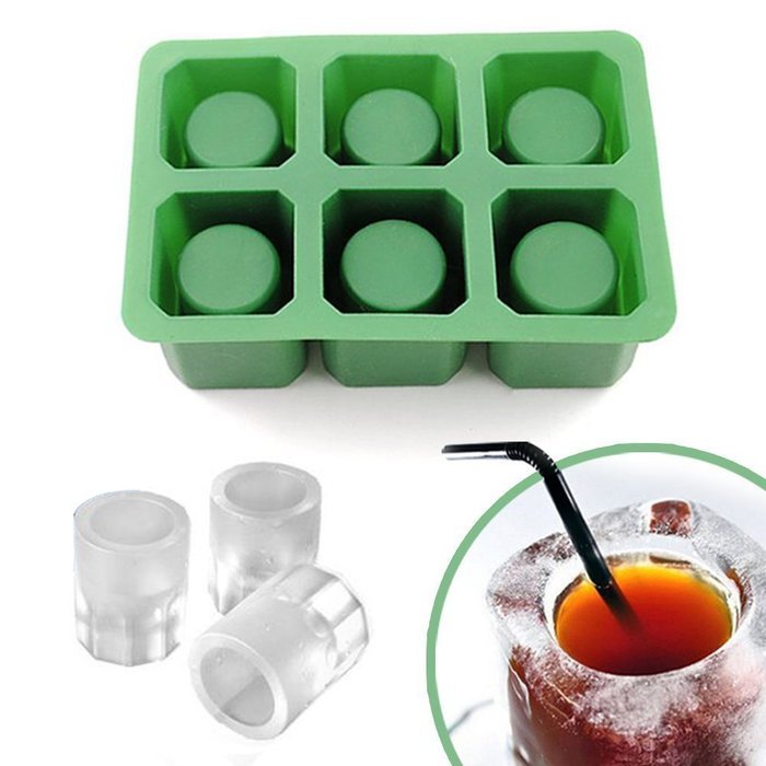 IC ICLOVER 6-cups Square green Ice Cube Tray , Jelly Tray , Chocolate Mold , Ice Shot Glass Mold-Food Grade Silicone N3