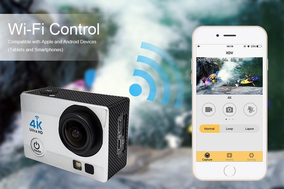 Homkm Q3H+ Basic 4K Full HD 1080p Action Camera MAX 30M Waterproof Camera 6 Glass + LED Lens 170&deg; Wide Angle (... N9