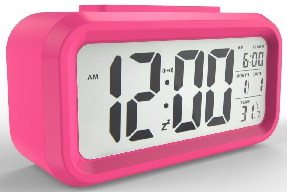 Shouldbuy Pink Snooze Digital LCD Alarm Clock Light Control Backlight Time Calendar Thermometer