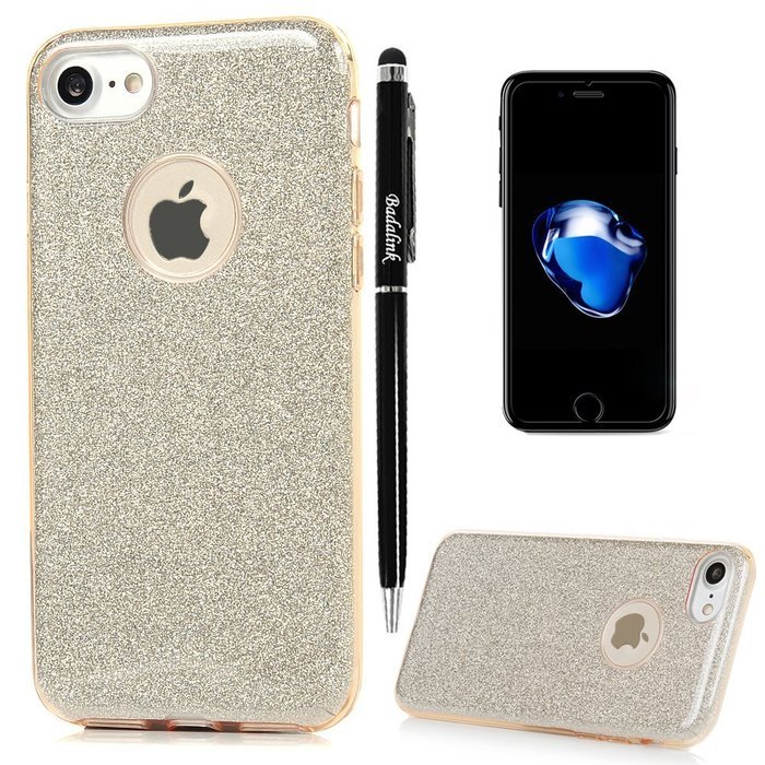 iPhone 7 Case (4.7 inch) - 3 in 1 High Protection Shockproof Soft TPU Rubber Outer Case + Shiny Sparkling PVC... N53