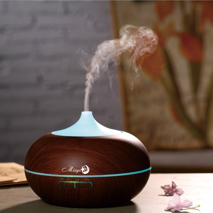 Misyo 300ml Wood Grain Ultrasonic Oil Diffuser Aroma Humidifier with 7 color and Auto Shut-off Protection for... N2