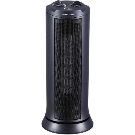 Alera Durable, Efficient,, Oscillating Mini Tower Ceramic Powerful Heater, 7 3/8"W x 7 3/8"D x 17 3/8"H, Black