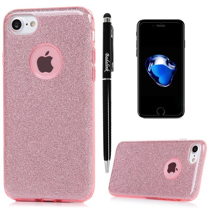 iPhone 7 Case (4.7 inch) - 3 in 1 High Protection Shockproof Soft TPU Rubber Outer Case + Shiny Sparkling PVC... N67