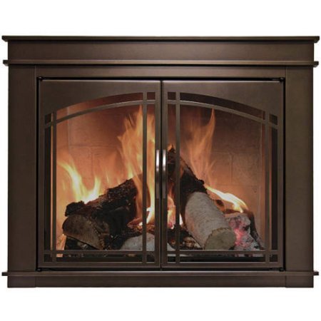 Pleasant Hearth Farlane Cabinet Prairie Arch Style Fireplace Glass Door, Oil Rubbed Bronze, Small, FA-5700 N2