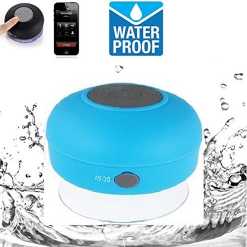 Water Resistant Wireless Bluetooth 3.0 Blue Speaker with Built-In Mic, Volume Control, Handsfree Suction Cup,...