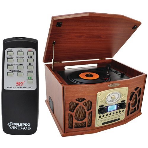 PYLE HOME PTCDS7UIW Retro Turntable System (Wood Finish)