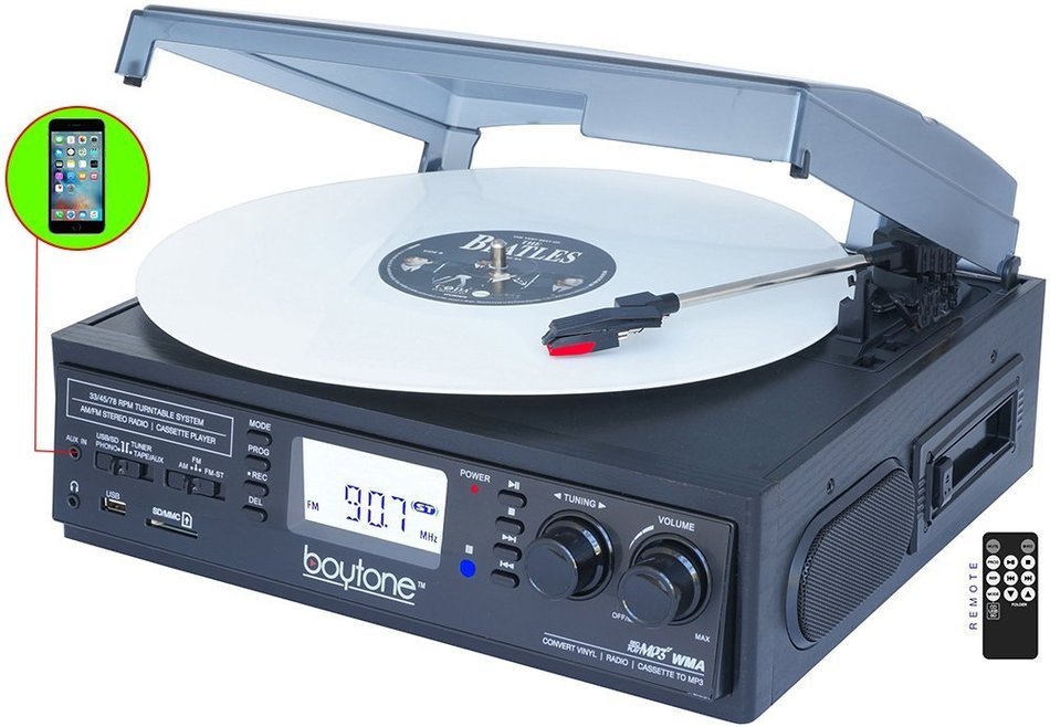 Boytone BT-19DJB-C 3-speed Turntable, 2 Built in Speakers Large Digital Display AM/FM, Cassette, USB/SD/AUX/MP3... N2