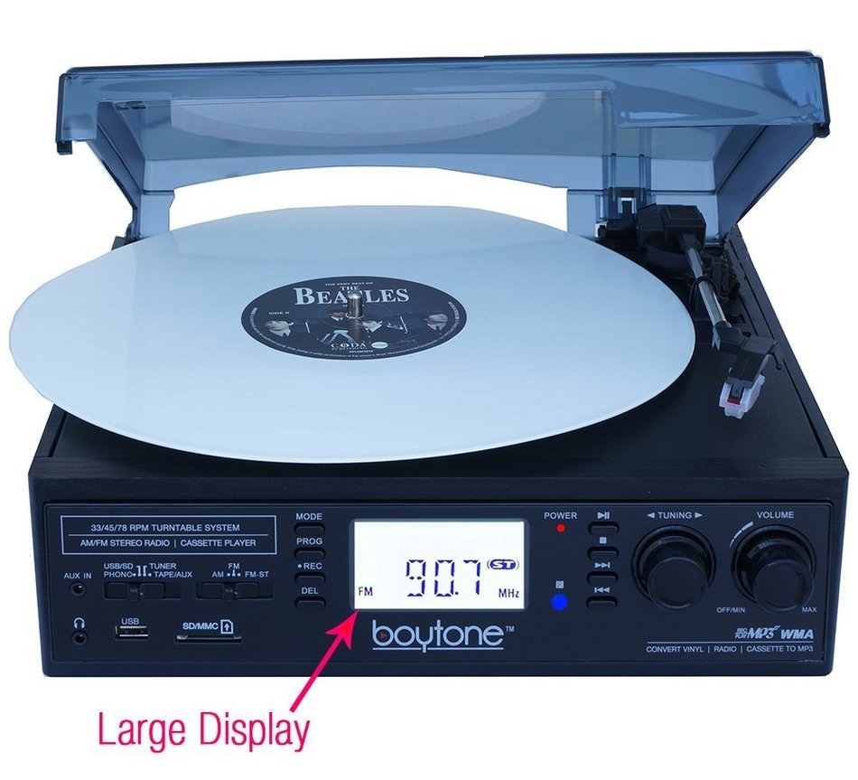 Boytone BT-19DJB-C 3-speed Turntable, 2 Built in Speakers Large Digital Display AM/FM, Cassette, USB/SD/AUX/MP3... N3
