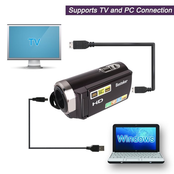 Camera Camcorders, Besteker Portable 1080P 24MP 16X Digital Zoom Video Camcorder with 2.7" LCD and 270 Degree... N17