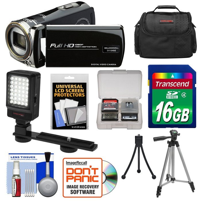 Bell & Howell DV12HDZ 1080p HD Video Camera Camcorder (Black) with 16GB Card + Case + Tripod + LED Video Light... N2