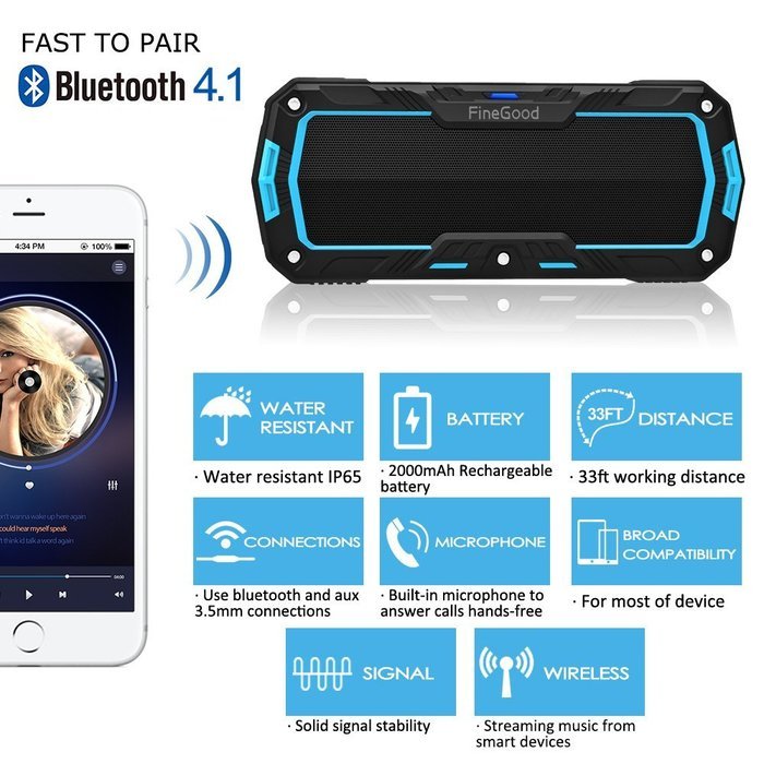 Bluetooth Speakers V 4.1 Portable Wireless Sound Box for Golf, Beach, Shower & Home: Water Resistant IPX5, 5W,... N6
