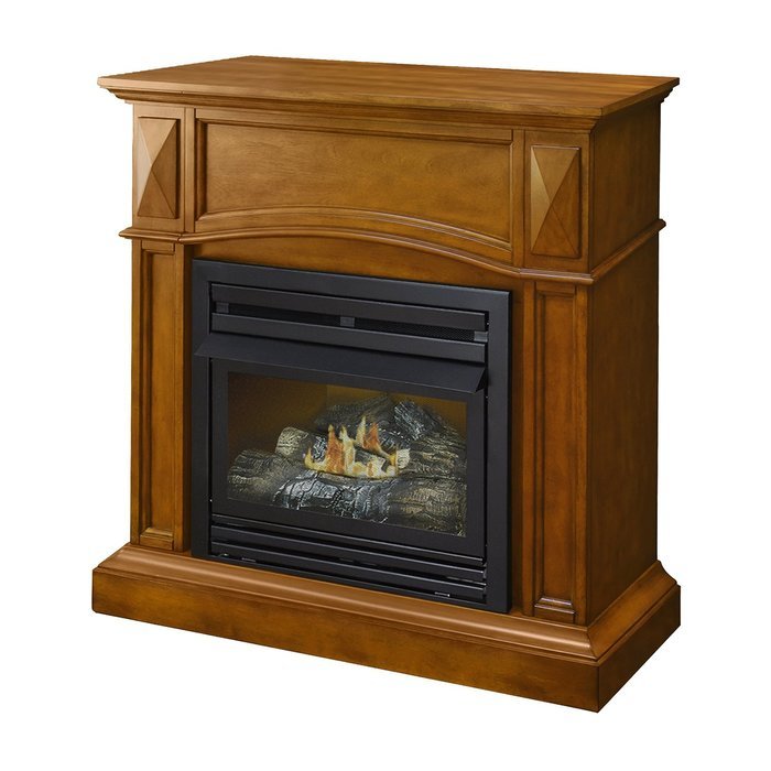 Pleasant Hearth VFF-PH20D Heritage Compact Vent-Free Dual Fuel Gas Fireplace with Wall Corner Combo N2