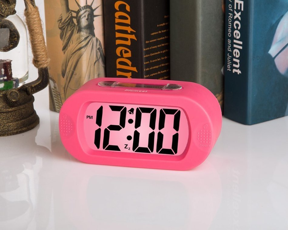 Plumeet Easy Setting Silicone Protective Cover Digital Silent LCD Large Screen Desk Bedside Alarm Clock With Snooze... N2