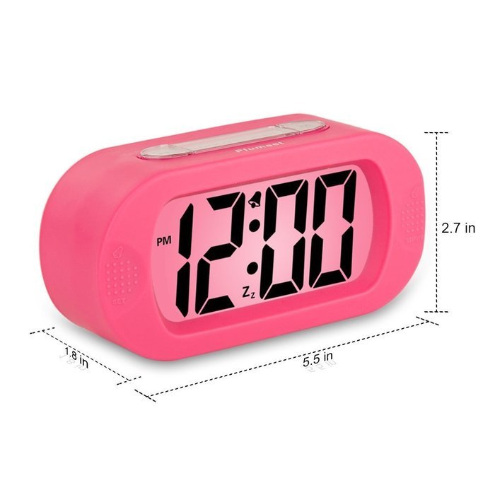 Plumeet Easy Setting Silicone Protective Cover Digital Silent LCD Large Screen Desk Bedside Alarm Clock With Snooze... N3