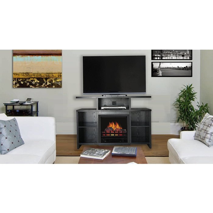 Black Decor Flame Classical Mantel Electric Fireplace Media Console For TV's Up To 37" N3