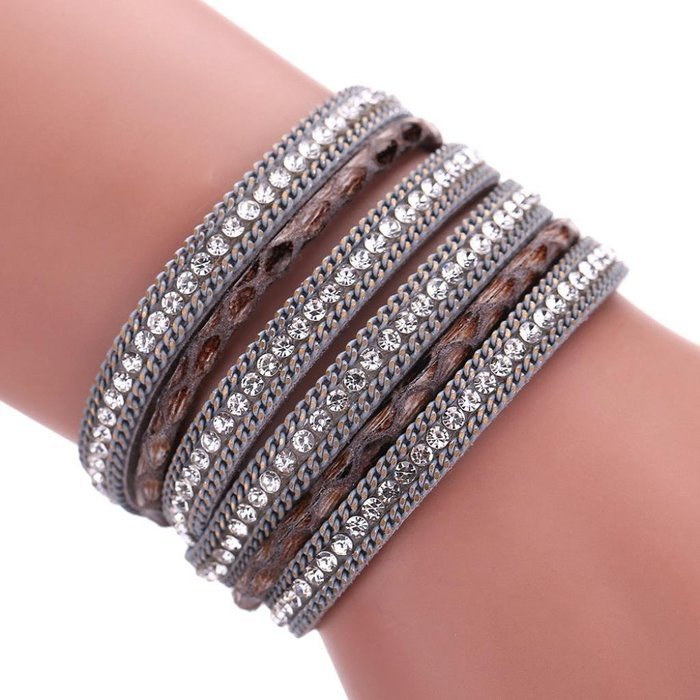 AutumnFall&reg; Women Bohemian Bracelet Woven Braided Handmade Wrap Cuff Magnetic Clasp (Gray)