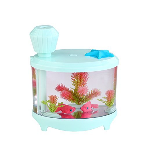 ECSEM Fish Tank Mist Humidifier Whisper-quiet Operation LED Lamps USB Powered For Home Office - blue
