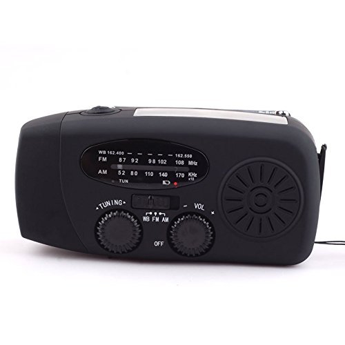 Emergency Solar Hand Crank Self Powered AM/FM/WB Weather Radio, LED Flashlight, Smart Phone Charging USB Cables N2