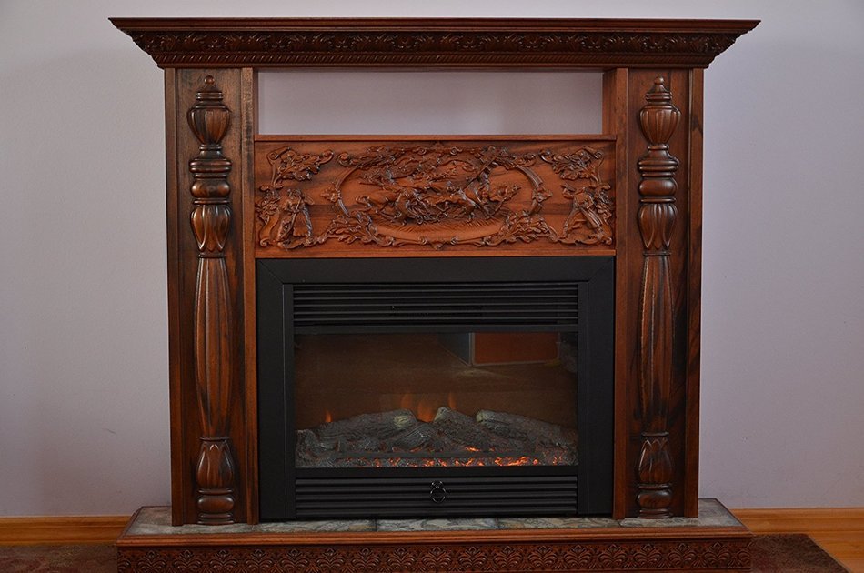 New Fireplace: Solid Wood Carved Mantel & Electric Insert, Remote Control. N4