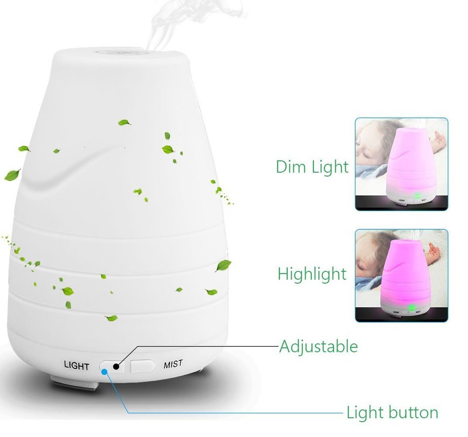 Global-store Essential Oil Diffuser Humidifier 100ml Aroma Ultrasonic Diffuser Cool Mist Humidifier for Home,...