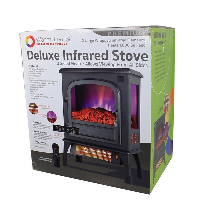 Indoor Electric Stove Heater With Infrared Technology-Beautiful Black Finish With LED Simulated Flames Three Sided... N2