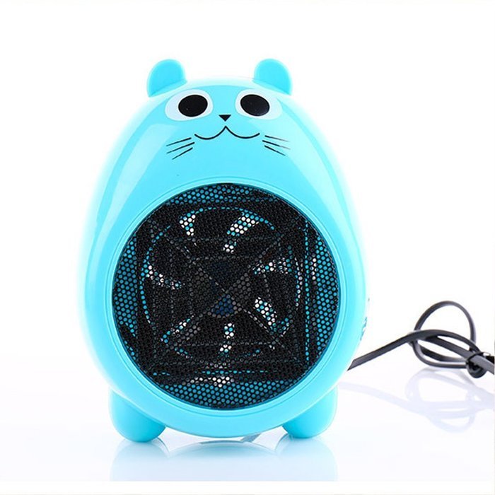 Energy-saving Portable 2-Speed Electric Fan Heater Cute Animal Household Warmer (Blue)