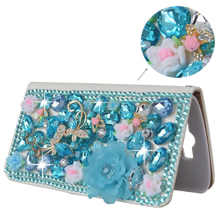 Spritech(TM) Bling Cellphone Case For LG G5,PU Leather Wallet Slim Fold Cover 3D Handmade Shining Rhinestone Blue...