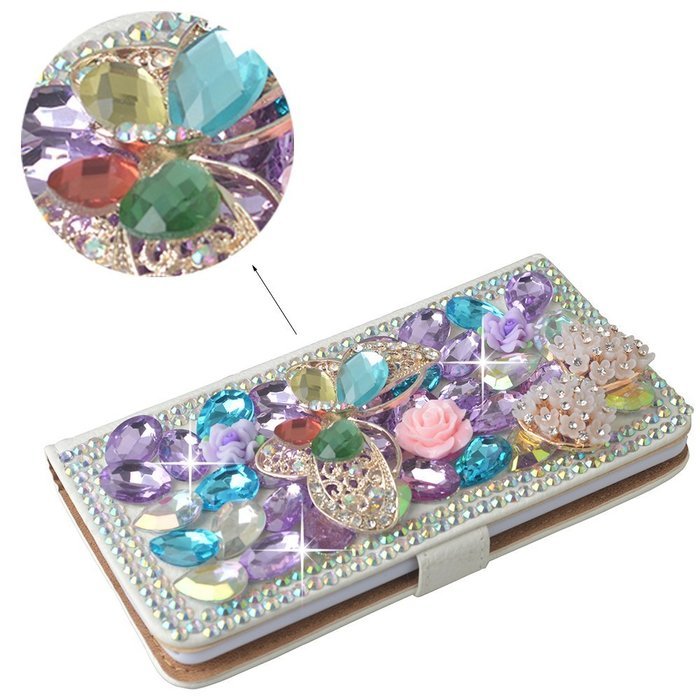 Spritech(TM) Bling Cellphone Case For LG G5,PU Leather Wallet Slim Fold Cover 3D Handmade Shining Rhinestone Blue... N4