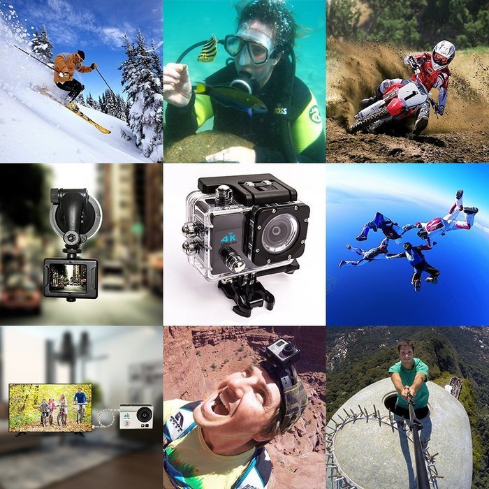 Homkm Q3H+ Basic 4K Full HD 1080p Action Camera MAX 30M Waterproof Camera 6 Glass + LED Lens 170&deg; Wide Angle (... N10