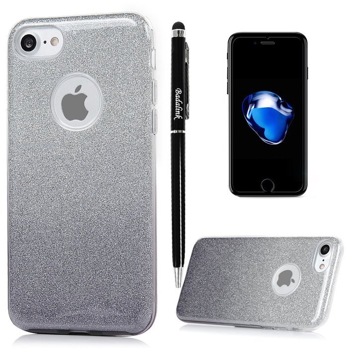 iPhone 7 Case (4.7 inch) - 3 in 1 High Protection Shockproof Soft TPU Rubber Outer Case + Shiny Sparkling PVC... N77