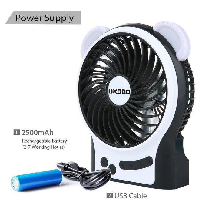 Portable USB Mini Fan, OXOQO Desk Desktop Table Electric Quiet Fan with LED Light, Built-in 2500mah Rechargeable...