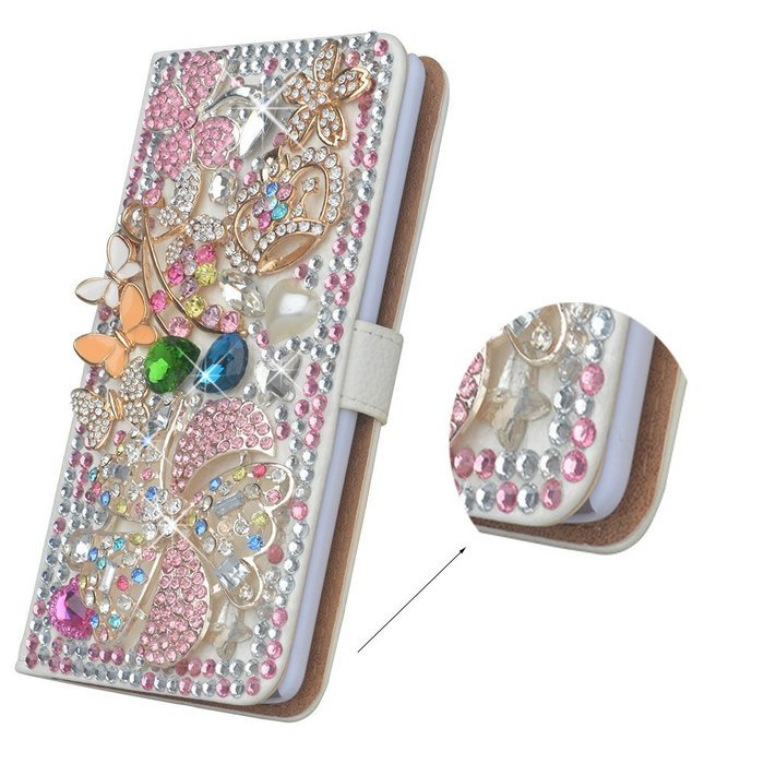 Spritech(TM) Bling Cellphone Case For LG G5,PU Leather Wallet Slim Fold Cover 3D Handmade Shining Rhinestone Blue... N5