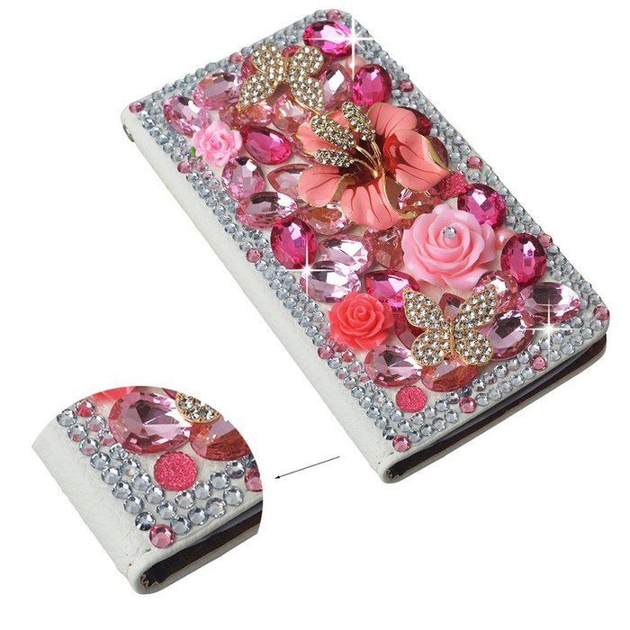 Spritech(TM) Bling Cellphone Case For LG G5,PU Leather Wallet Slim Fold Cover 3D Handmade Shining Rhinestone Blue... N6