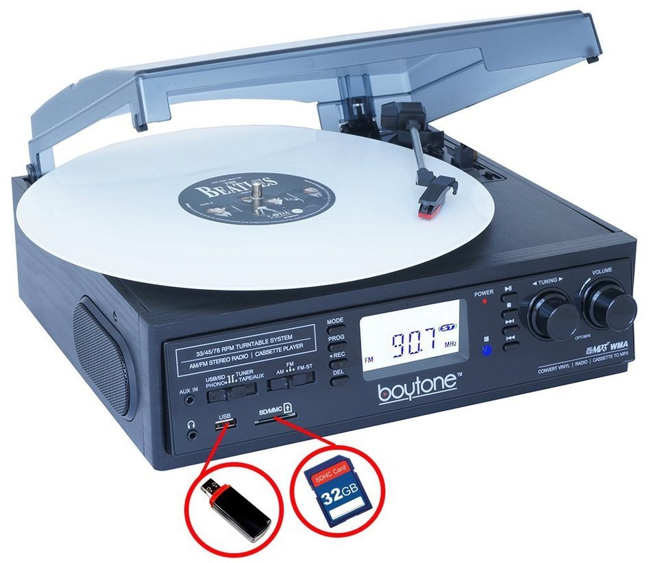 Boytone BT-19DJB-C 3-speed Turntable, 2 Built in Speakers Large Digital Display AM/FM, Cassette, USB/SD/AUX/MP3... N4
