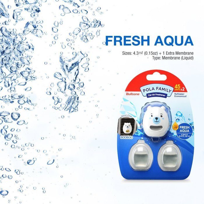 Car Air Freshener [Cool Aqua] Bullsone Pola Family Refillable Vent Clip Skull + 1 Extra Refill - 100% Natural...