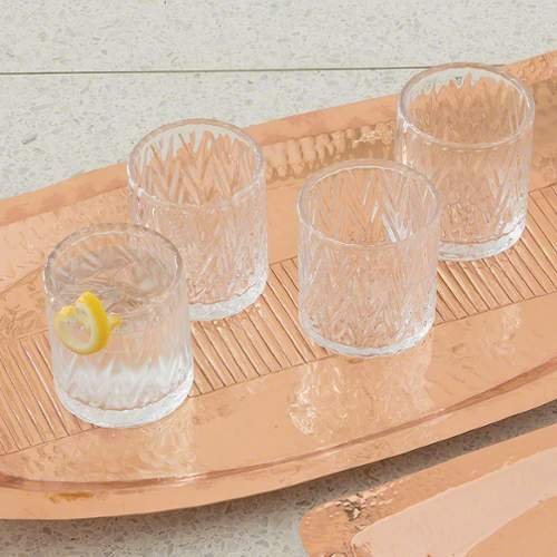 Global Views 6.60311 Set of 4 Herringbone Old Fashion Glasses, Clear N2