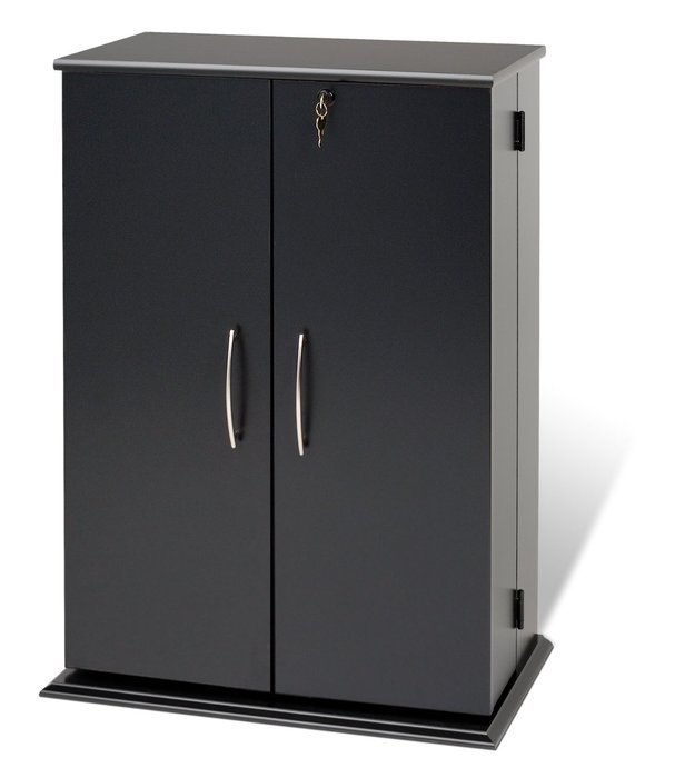 Cherry & Black Locking Media Storage Cabinet N6