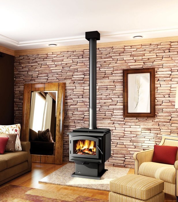 Napoleon 2300 Economizer EPA 3 Cubic Foot Pedestal Wood Burning Stove from the T, Matte Black