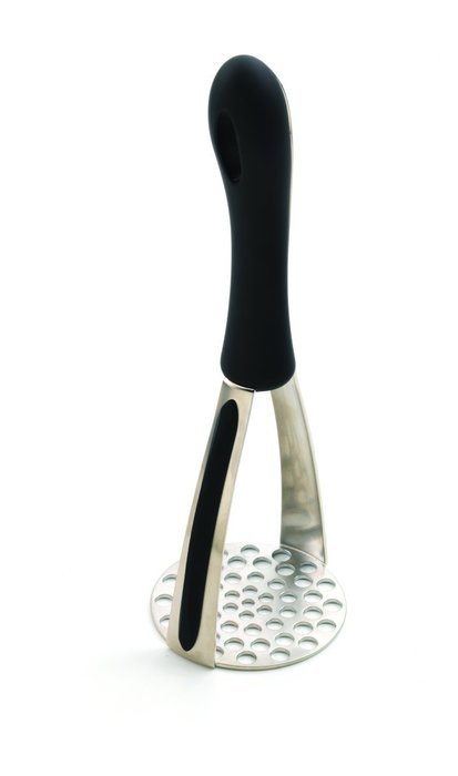 Premium Farberware Gray 12 Cup Non Stick Standard Size Baking Pan and a Jamie Soft Grip Potato Masher Combo N3