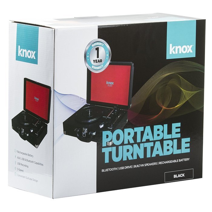 Knox Portable Bluetooth USB Turntable with Built-in Speakers (Black) N6