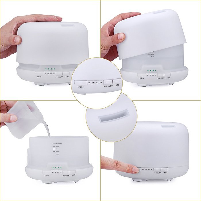 Wisdomcreate Cool Mist Humidifier 500ML Ultrasonic Aroma Essential Oil Diffuser with 3 Mist Mode, 7 Colors LED...