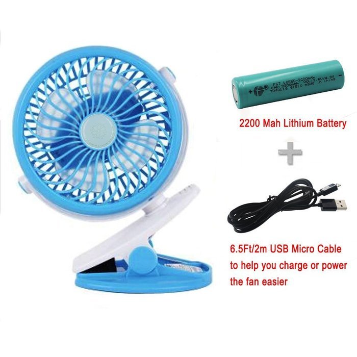 Glowseen USB Clip on Outdoor Fan Rechargeable Battery Desk Fan with 6.5 ft/2M Micro USB Cable (Black) N2