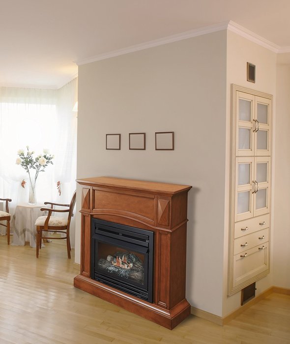 Pleasant Hearth VFF-PH20D Heritage Compact Vent-Free Dual Fuel Gas Fireplace with Wall Corner Combo N5