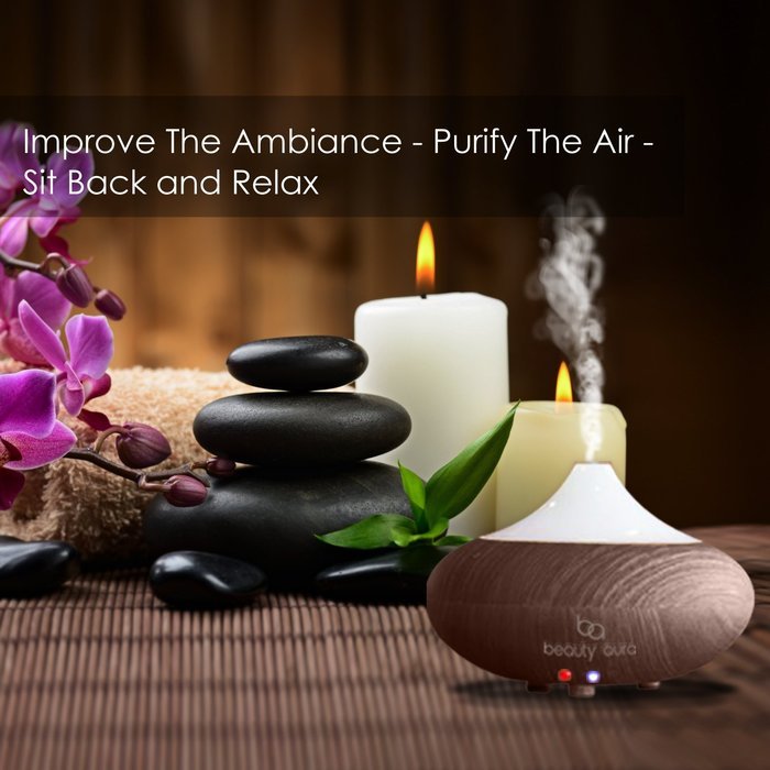 Beauty Aura Wooden Ultrasonic Aromatherapy Essential Oil Diffuser. Dark Brown.