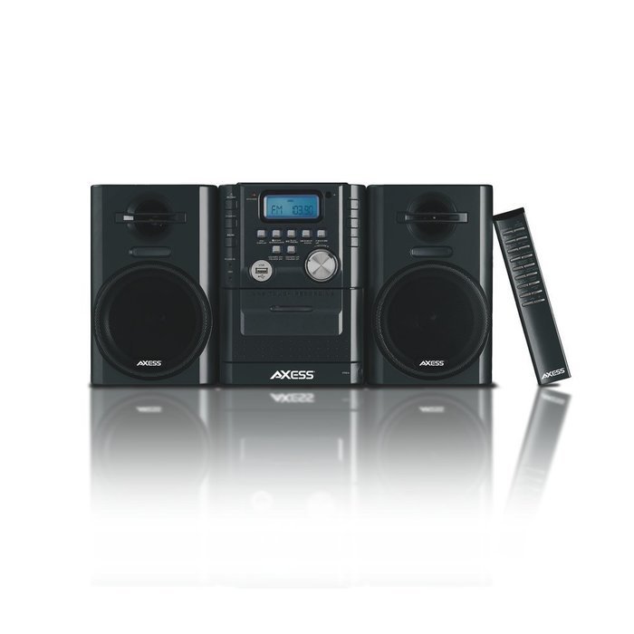 AXESS MS3912 Mini Entertainment System with AM/FM, USB, CD, MP3 Player & Cassette Recorder With Headphone and...